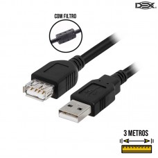 Cabo Extensor USB Macho x USB Fêmea Emborrachado com Filtro 3m Dex Y30